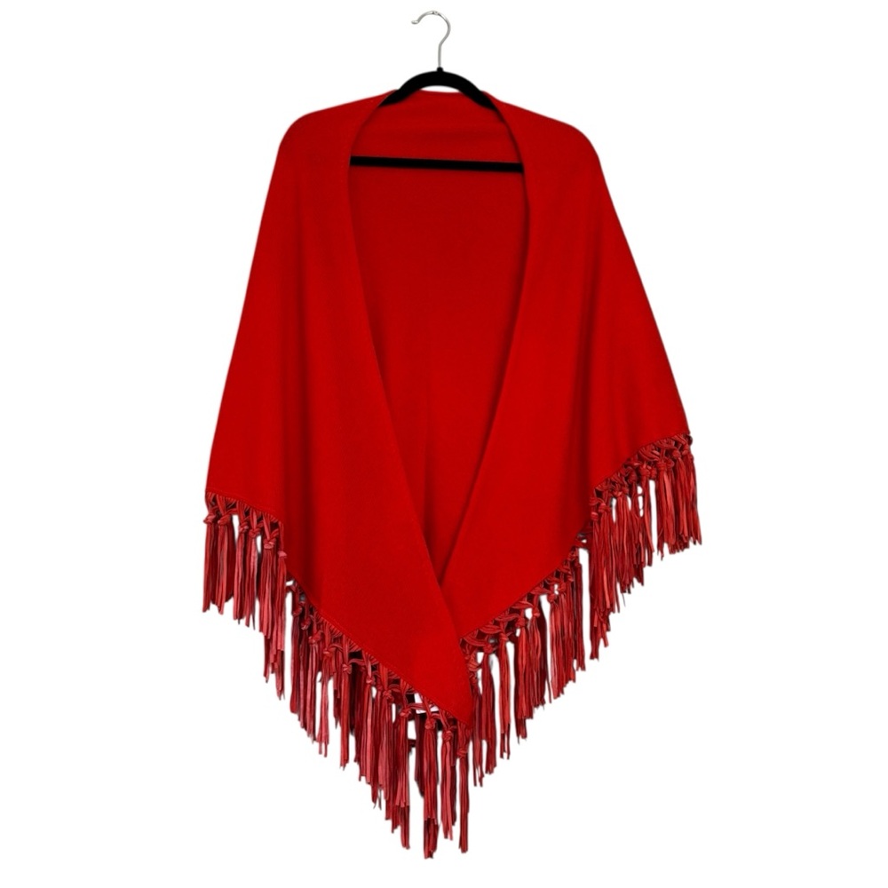Pinotti Chic Coral/Burnt Orange Italian Wool & Cashmere Blend Fringed Wrap Shawl - Picture 2 of 5